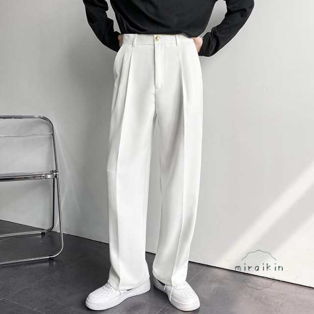 メンズ パンツ ワイド ズボン スラックス ボトムス ハイウエスト 通勤 オフィス 韓国ファッション ポケット付き ゆったり 着痩せ ロング丈 カジュアル メンズスタイル ロンパン 通勤通学 オフィス