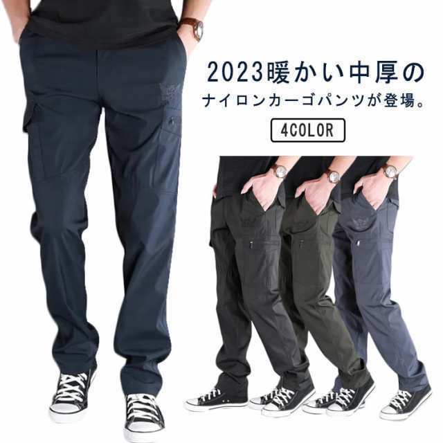 カーゴパンツ ナイロン 厚め メンズ 春 秋冬 ミリタリーパンツ 6ポケット ワークパンツ 作業着 ストレート ゆったり ゴムウエスト 大きいサイズ 長ズボン 作業ズボン カジュアルパンツ アメカジ 