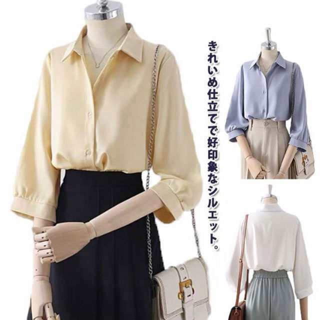 7分袖 薄手 ブラウス 事務服 とろみ レディース 夏 シャツ ワイシャツ オフィス カジュアル ビジネス おしゃれ 春 大きいサイズ きれいめ フェミニン フォーマル 仕事 きれいめ 七分袖 白
